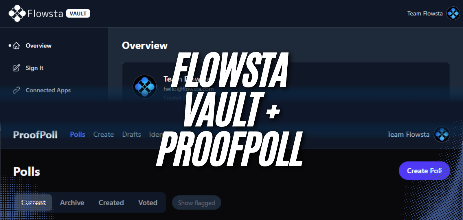 Two new desktop apps, free and open source on Linux, Mac and Windows. Flowsta Vault puts your identity entirely in your own hands. ProofPoll is the first Holochain app built on top of it — a real, working voting app where one vote means one real person, and a complete template you can fork into an app of your own.